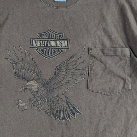 Vintage Y2K Harley Davidson Pocket T Shirt Mens 2XL Eagle Biker Great Lakes USA - Picture 6 of 9
